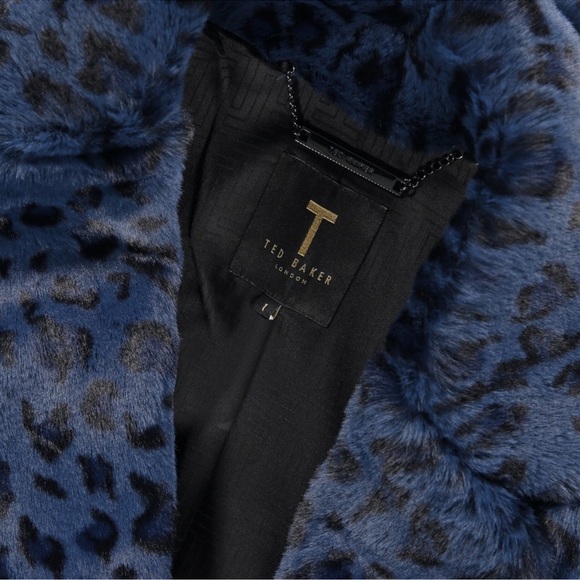 Ted Baker Zenaida Faux Fur Blue Coat - Picture 2 of 7